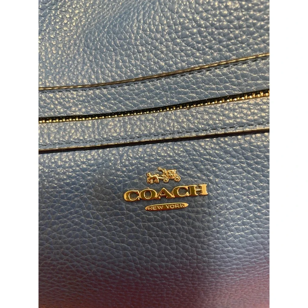 Coach Tote Bag Blue Pebbled Leather Shoulder Bag F54687 Large